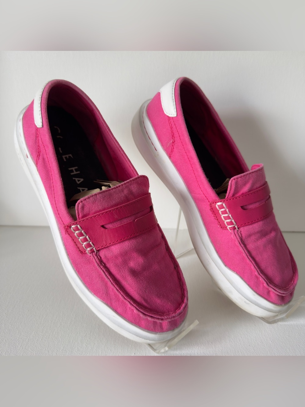 Cole Haan Hot Pink Canvas Slip-On Loafers with White Sole - Picture 3 of 7